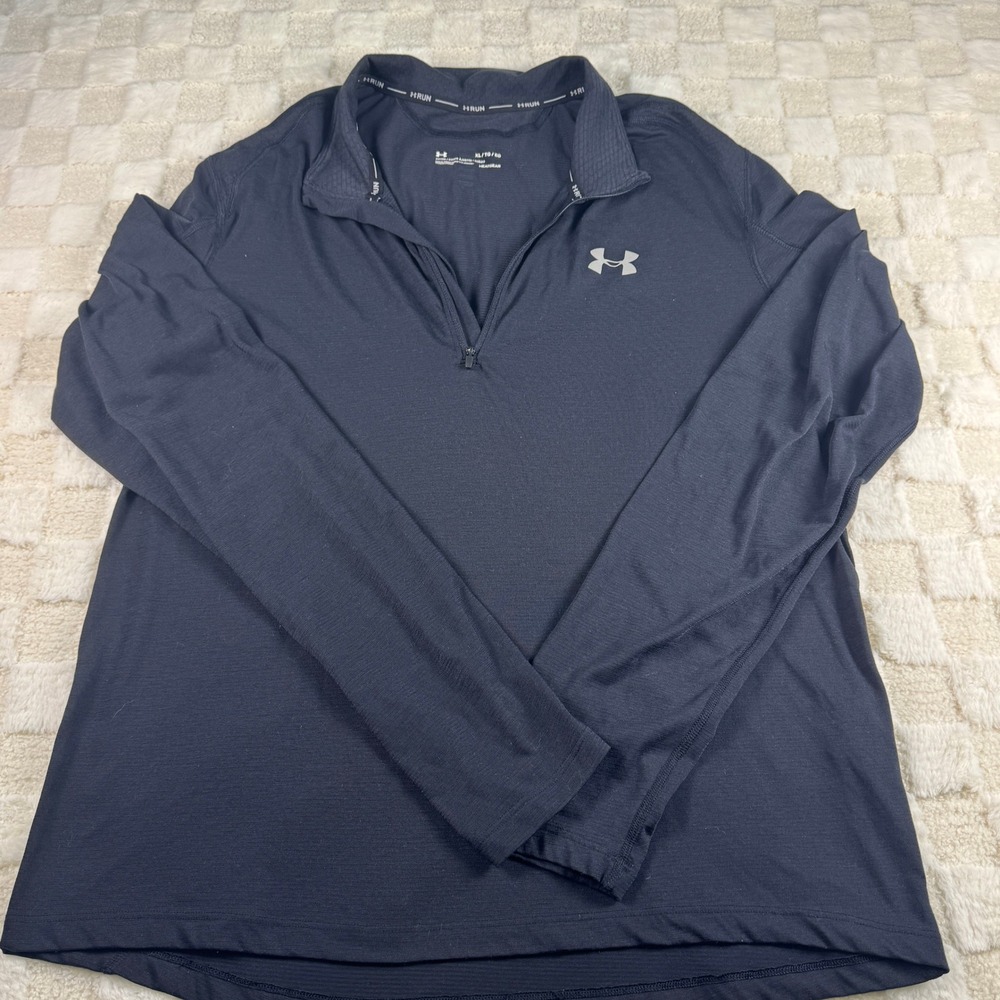 Under Armour Men XL HeatGear 1/4 Zip Running Pullover Black Heather Thumbholes